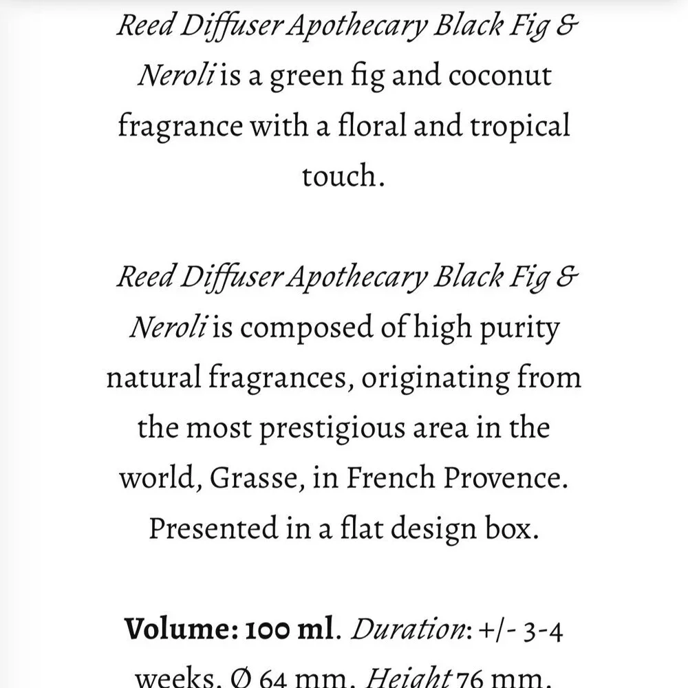 Vila Hermanos Fig & Amber REED DIFFUSER 3.38oz Blue Lasts 1.5‎ Months